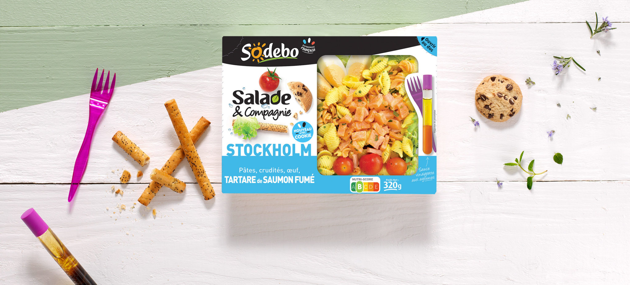Salade au saumon Salade scandinave au saumon et aux pâtes Sodebo